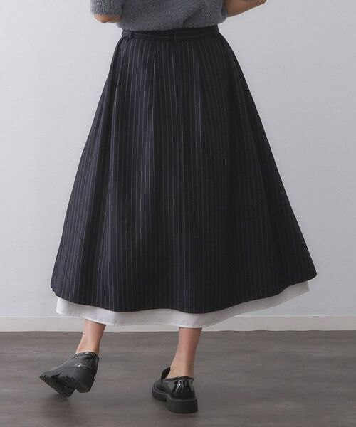 OPAQUE.CLIP / オペーク ドット クリップ ロング・マキシ丈スカート | ピンストライプレイヤード風フレアスカート【洗濯機洗い可】 | 詳細1