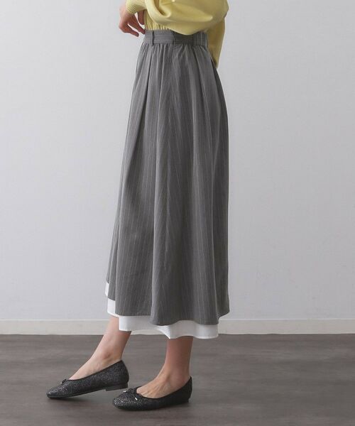 OPAQUE.CLIP / オペーク ドット クリップ ロング・マキシ丈スカート | ピンストライプレイヤード風フレアスカート【洗濯機洗い可】 | 詳細10