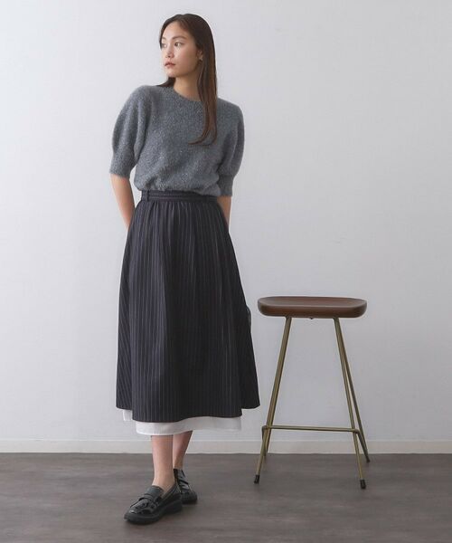 OPAQUE.CLIP / オペーク ドット クリップ ロング・マキシ丈スカート | ピンストライプレイヤード風フレアスカート【洗濯機洗い可】 | 詳細2