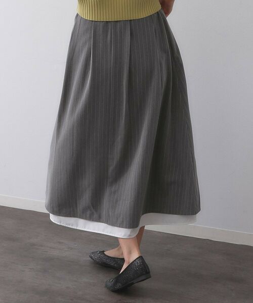 OPAQUE.CLIP / オペーク ドット クリップ ロング・マキシ丈スカート | ピンストライプレイヤード風フレアスカート【洗濯機洗い可】 | 詳細5