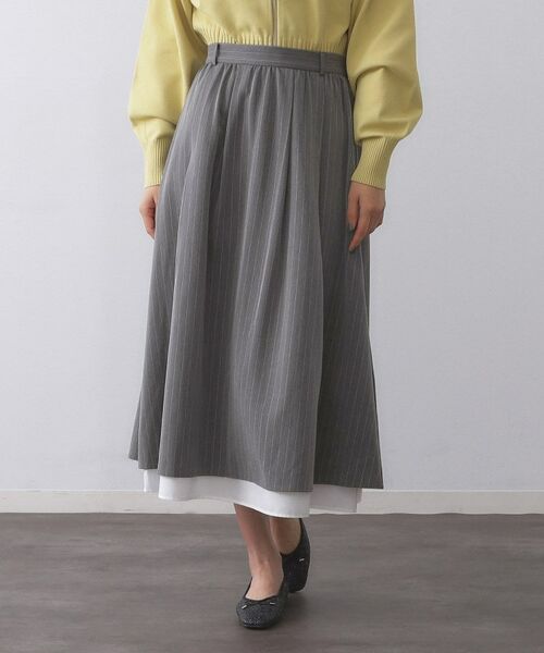 OPAQUE.CLIP / オペーク ドット クリップ ロング・マキシ丈スカート | ピンストライプレイヤード風フレアスカート【洗濯機洗い可】 | 詳細9