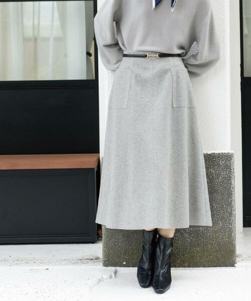 OPAQUE.CLIP / オペーク ドット クリップ ロング・マキシ丈スカート | ウールライクフレアスカート【洗濯機OK】(グレー(012))