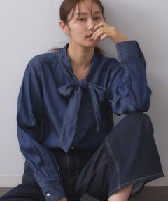 OPAQUE.CLIP / オペーク ドット クリップ シャツ・ブラウス | セルロース混デニムボウタイブラウス【洗濯機洗い可】