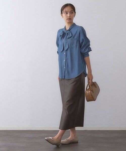 OPAQUE.CLIP / オペーク ドット クリップ シャツ・ブラウス | セルロース混デニムボウタイブラウス【洗濯機洗い可】 | 詳細4