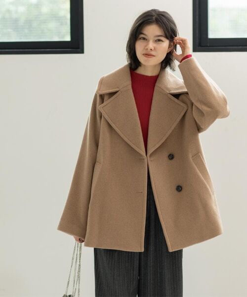 カシミヤブレンドウールミドルピーコート （ピーコート