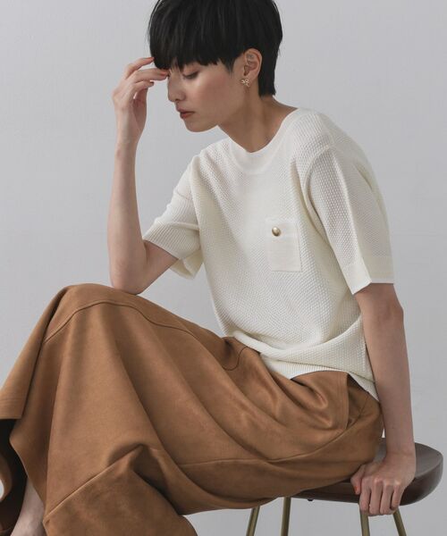 OPAQUE. CLIP/オペーク ドット クリップ ツイードライクポケット付きニット【洗濯機洗い可/抗ピル】 オフホワイト(003) 40(L)
