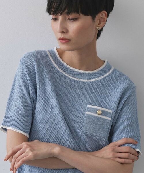 OPAQUE.CLIP / オペーク ドット クリップ ニット・セーター | ツイードライクポケット付きニット【洗濯機洗い可/抗ピル】(ブルー(091))