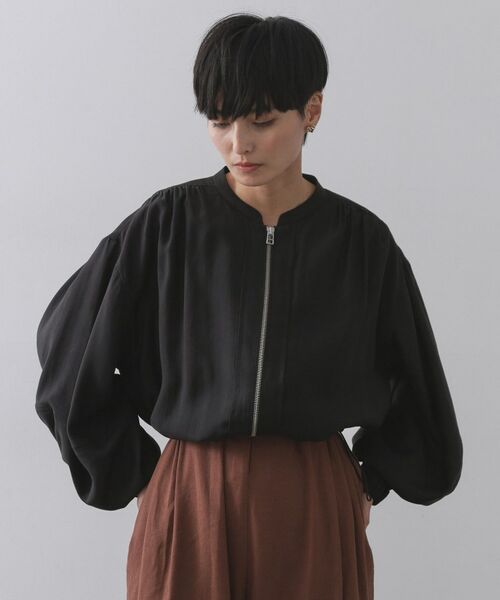 OPAQUE.CLIP / オペーク ドット クリップ レザーブルゾン・ジャケット | シアーランタンスリーブブルゾン【洗濯機洗い可】 | 詳細14