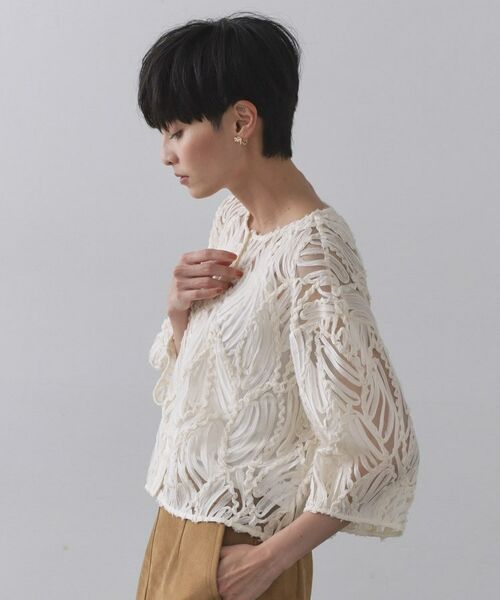 OPAQUE.CLIP / オペーク ドット クリップ シャツ・ブラウス | シアー刺繍レース前開きブラウス【洗濯機洗い可】 | 詳細10