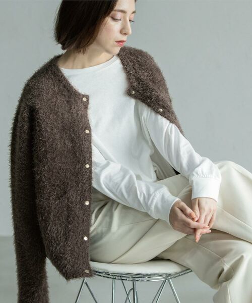 OPAQUE.CLIP / オペーク ドット クリップ カーディガン・ボレロ | シャギーミドルカーディガン【洗濯機OK】《6col》(モカブラウン(042))