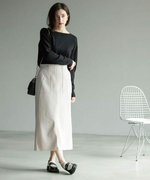 OPAQUE.CLIP / オペーク ドット クリップ ロング・マキシ丈スカート | 《8色展開/S-LLサイズ》ウールライクタイトスカート【洗濯機洗い可】 | 詳細18