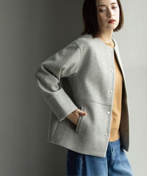 OPAQUE. CLIP/オペーク ドット クリップ ウールライクメルトンノーカラーコート【洗濯機洗い可】 グレー(012) 42(LL)