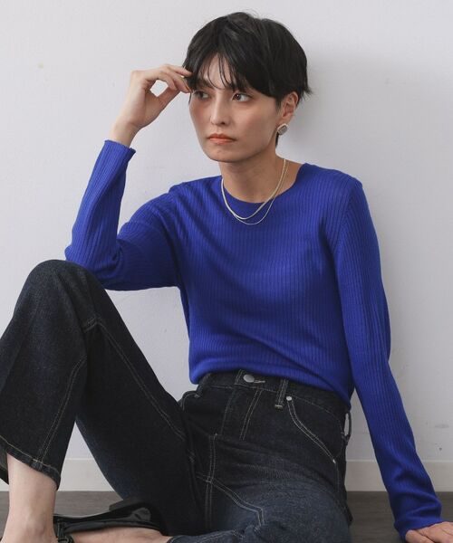 OPAQUE. CLIP/オペーク ドット クリップ シアーリブニット【洗濯機OK】 ブルー(093) 38(M)