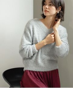 OPAQUE.CLIP / オペーク ドット クリップ ニット・セーター | スパンコールフェザーVネックニット【洗濯機OK】