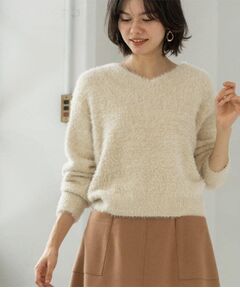 OPAQUE.CLIP / オペーク ドット クリップ ニット・セーター | スパンコールフェザーVネックニット【洗濯機OK】