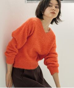 OPAQUE.CLIP / オペーク ドット クリップ ニット・セーター | スパンコールフェザーVネックニット【洗濯機OK】