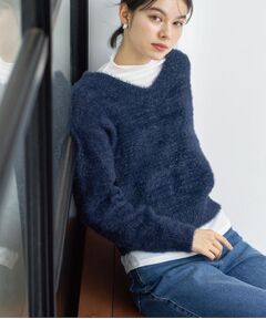 OPAQUE.CLIP / オペーク ドット クリップ ニット・セーター | スパンコールフェザーVネックニット【洗濯機OK】