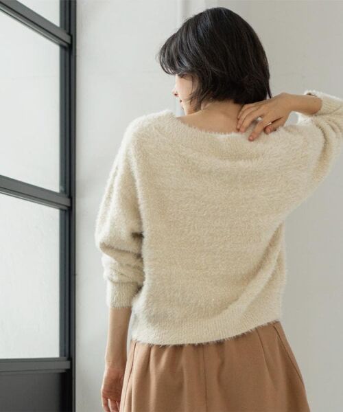 OPAQUE.CLIP / オペーク ドット クリップ ニット・セーター | スパンコールフェザーVネックニット【洗濯機OK】 | 詳細12