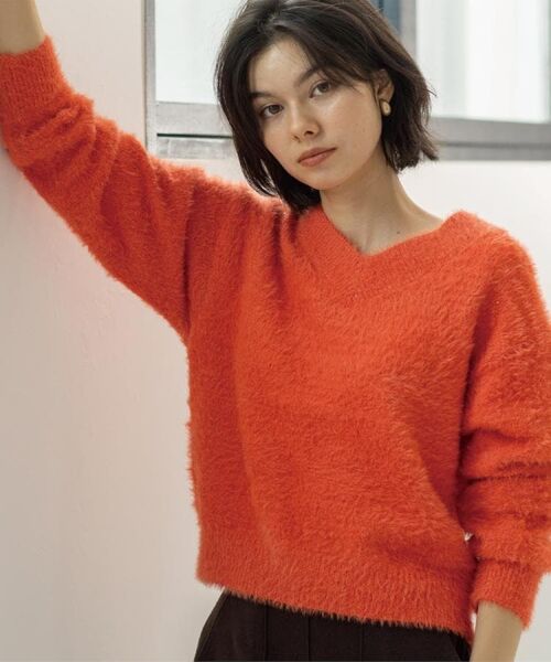 OPAQUE.CLIP / オペーク ドット クリップ ニット・セーター | スパンコールフェザーVネックニット【洗濯機OK】 | 詳細15