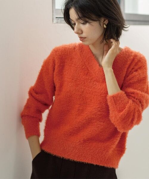 OPAQUE.CLIP / オペーク ドット クリップ ニット・セーター | スパンコールフェザーVネックニット【洗濯機OK】 | 詳細16