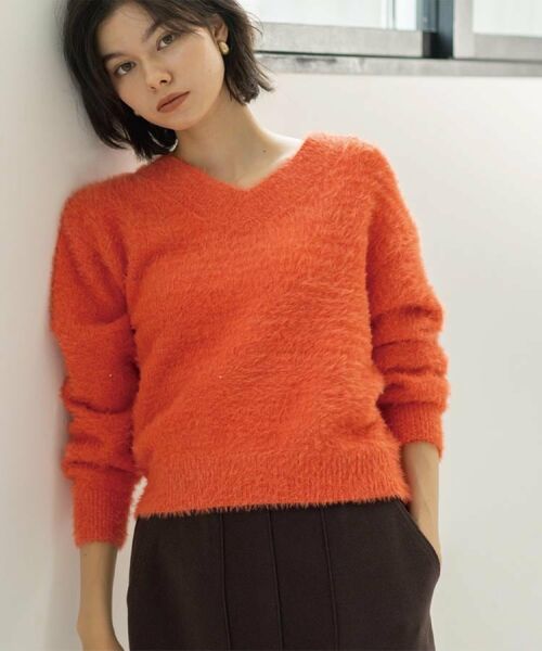 OPAQUE.CLIP / オペーク ドット クリップ ニット・セーター | スパンコールフェザーVネックニット【洗濯機OK】 | 詳細18