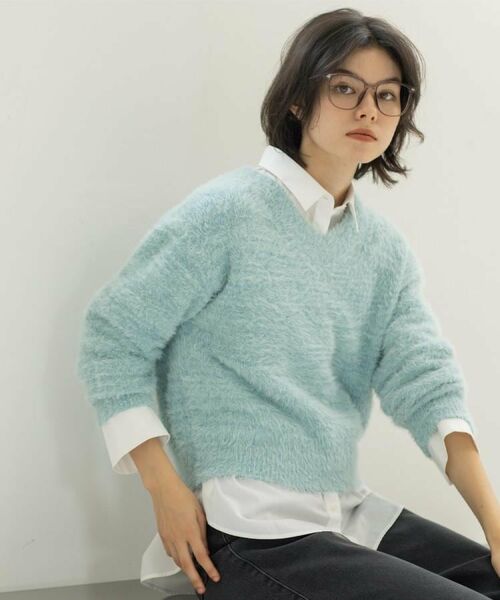 OPAQUE.CLIP / オペーク ドット クリップ ニット・セーター | スパンコールフェザーVネックニット【洗濯機OK】 | 詳細25