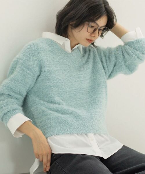 OPAQUE.CLIP / オペーク ドット クリップ ニット・セーター | スパンコールフェザーVネックニット【洗濯機OK】 | 詳細26