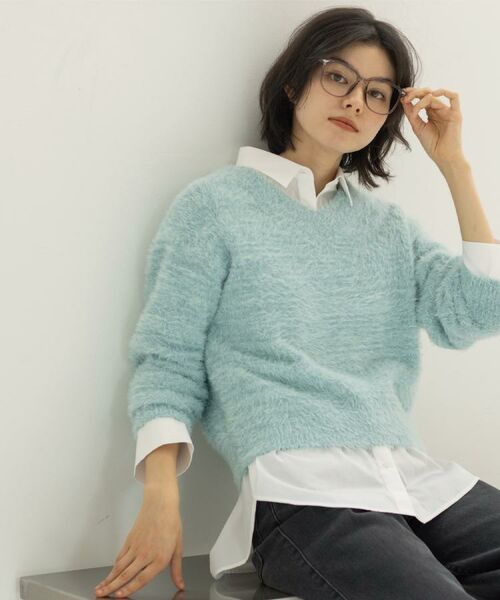 OPAQUE.CLIP / オペーク ドット クリップ ニット・セーター | スパンコールフェザーVネックニット【洗濯機OK】 | 詳細27