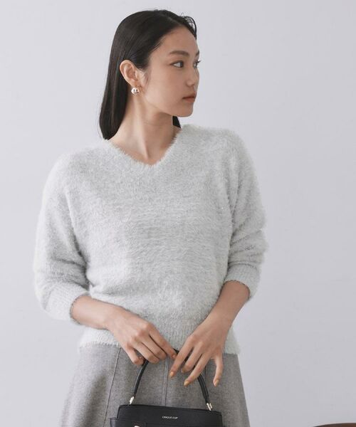 OPAQUE.CLIP / オペーク ドット クリップ ニット・セーター | スパンコールフェザーVネックニット【洗濯機OK】 | 詳細28
