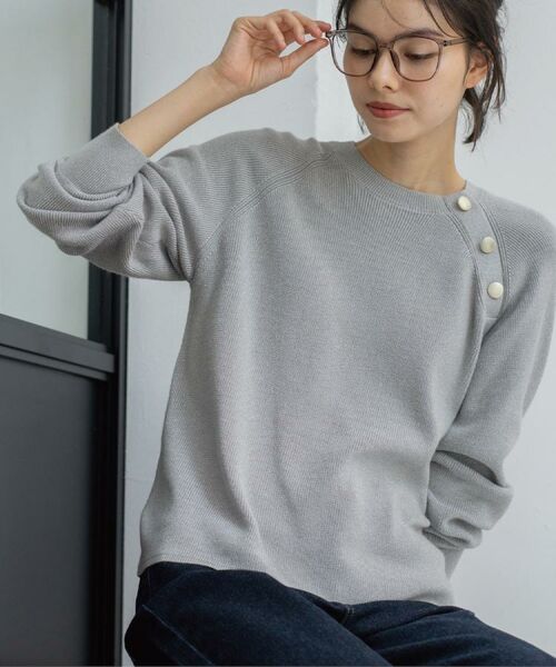 OPAQUE. CLIP/オペーク ドット クリップ ボタンデザインラメニット【洗濯機OK】 グレー(612) 42(LL)