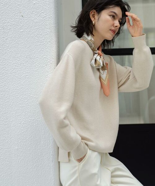 OPAQUE. CLIP/オペーク ドット クリップ ラメガーターボートネックニット【洗濯機OK】 オフホワイト(603) 42(LL)