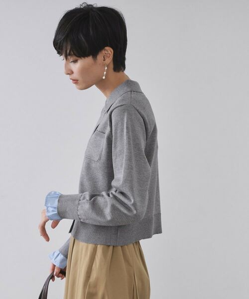 OPAQUE.CLIP / オペーク ドット クリップ ニット・セーター | 袖口ドッキング ポロ衿デザインニット【洗濯機OK】 | 詳細1