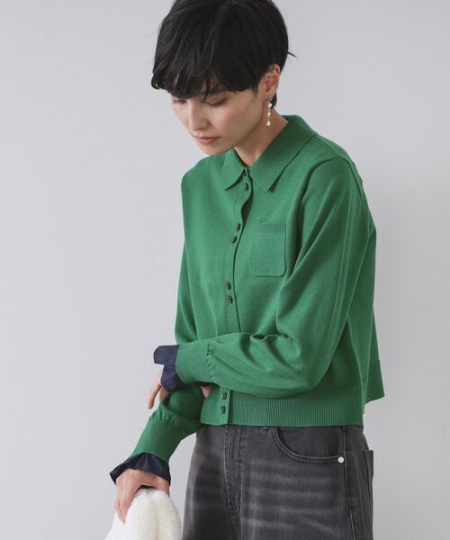 OPAQUE.CLIP / オペーク ドット クリップ ニット・セーター | 袖口ドッキング ポロ衿デザインニット【洗濯機OK】 | 詳細5