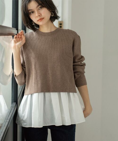 OPAQUE. CLIP/オペーク ドット クリップ 《ツインセット》ショートラメニット×フレアタンクトップ【洗濯機OK】 モカブラウン(642) 42(LL)