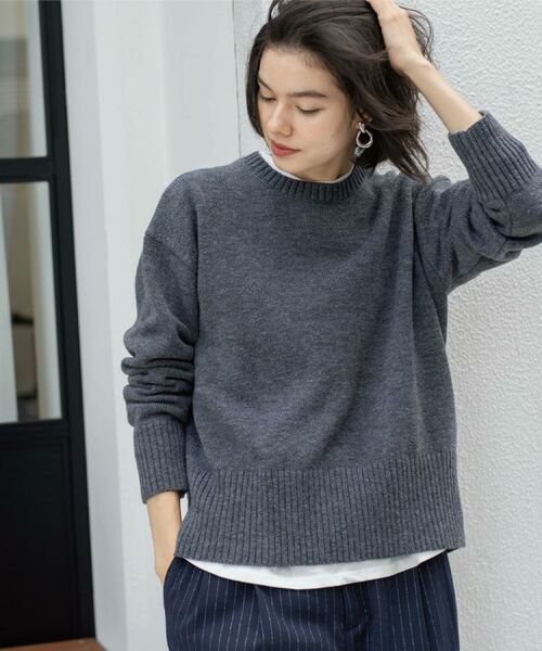 OPAQUE. CLIP/オペーク ドット クリップ バックボタンリラクシーニット【洗濯機OK】《8col》 チャコールグレー(014) 42(LL)