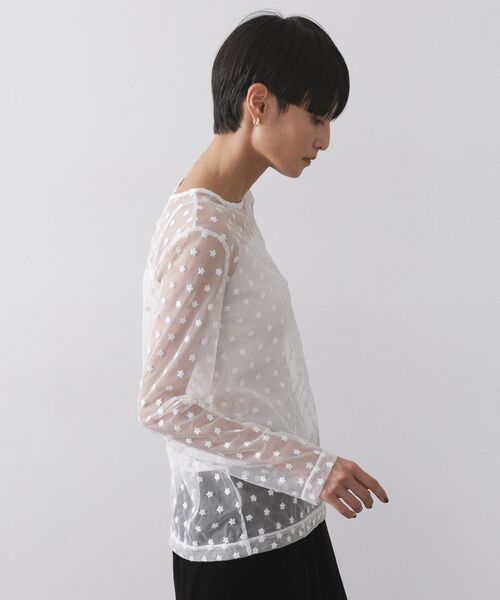 OPAQUE.CLIP / オペーク ドット クリップ カットソー | チュールフラワー刺繍シアートップス【洗濯機OK】 | 詳細6