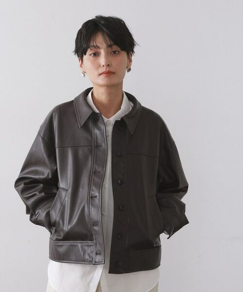 OPAQUE.CLIP / オペーク ドット クリップ レザーブルゾン・ジャケット | シンセティックレザー調ブルゾン【洗える】(ブラウン(044))