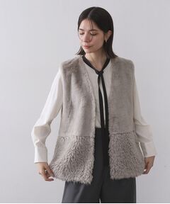 OPAQUE.CLIP / オペーク ドット クリップ ベスト | フェイクファー×フェイクボアドッキングジレ【洗濯機OK】