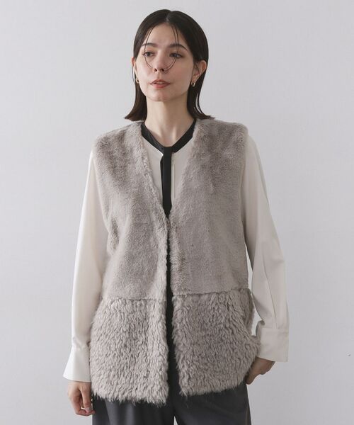OPAQUE.CLIP / オペーク ドット クリップ ベスト | フェイクファー×フェイクボアドッキングジレ【洗濯機OK】 | 詳細13