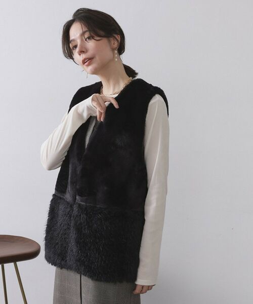 OPAQUE.CLIP / オペーク ドット クリップ ベスト | フェイクファー×フェイクボアドッキングジレ【洗濯機OK】 | 詳細5