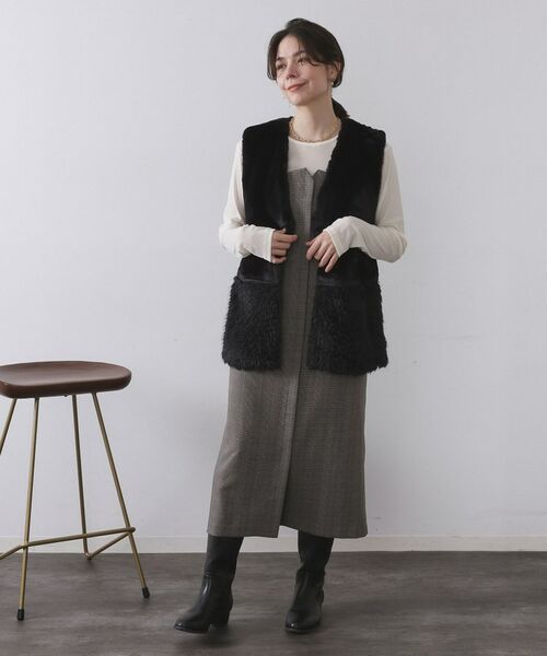 OPAQUE.CLIP / オペーク ドット クリップ ベスト | フェイクファー×フェイクボアドッキングジレ【洗濯機OK】 | 詳細6