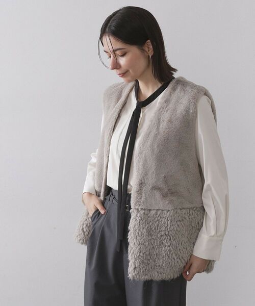 OPAQUE.CLIP / オペーク ドット クリップ ベスト | フェイクファー×フェイクボアドッキングジレ【洗濯機OK】 | 詳細9