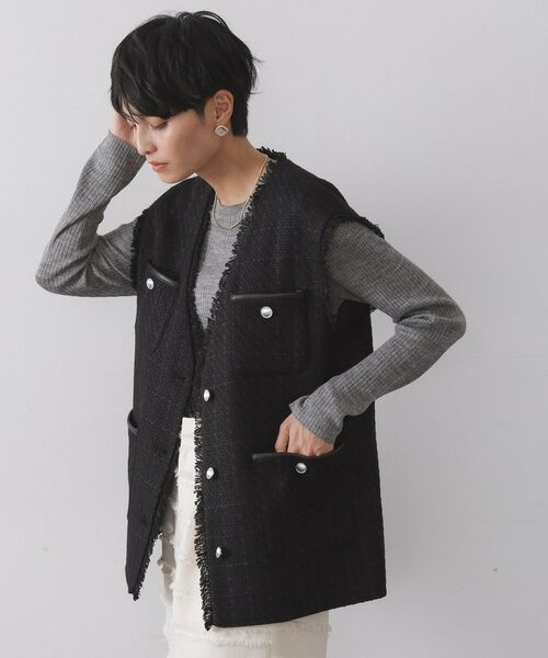 OPAQUE.CLIP / オペーク ドット クリップ ベスト | ツイードVネックベスト【洗濯機OK】(ブラック(019))
