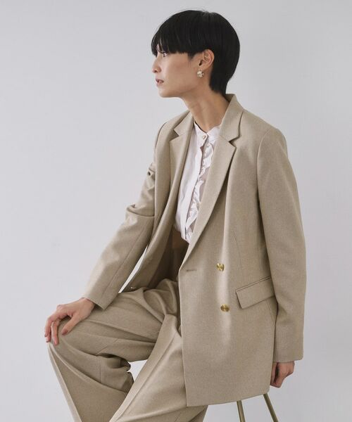 OPAQUE. CLIP/オペーク ドット クリップ ストレッチダブルブレストテーラードジャケット/セットアップ対応可【洗濯機OK】 ライトベージュ(451) 42(LL)