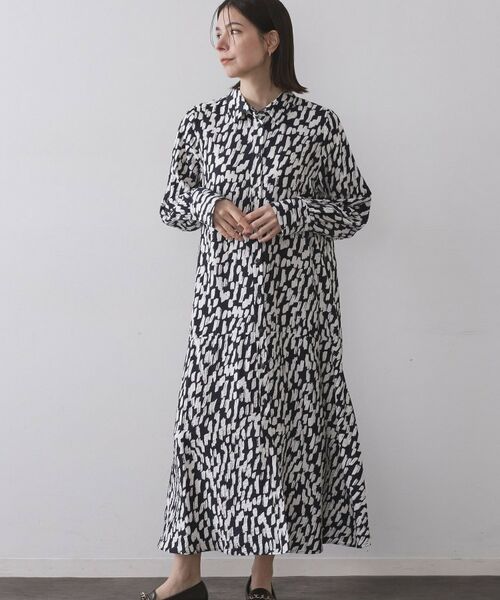 OPAQUE. CLIP/オペーク ドット クリップ ジオメトリック柄ワンピース ネイビー(194) 40(L)