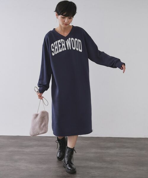 OPAQUE.CLIP / オペーク ドット クリップ ミニ丈・ひざ丈ワンピース | ロゴプリント裏毛ワンピース【洗濯機OK】 | 詳細6