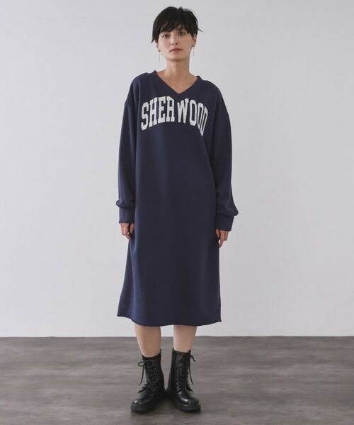 OPAQUE.CLIP / オペーク ドット クリップ ミニ丈・ひざ丈ワンピース | ロゴプリント裏毛ワンピース【洗濯機OK】 | 詳細9