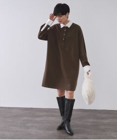 OPAQUE.CLIP / オペーク ドット クリップ ワンピース | ポロ衿配色ミニワンピース【洗濯機OK】