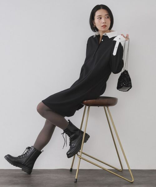 OPAQUE.CLIP / オペーク ドット クリップ ワンピース | ポロ衿配色ミニワンピース【洗濯機OK】 | 詳細2