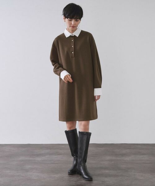 OPAQUE.CLIP / オペーク ドット クリップ ワンピース | ポロ衿配色ミニワンピース【洗濯機OK】 | 詳細9